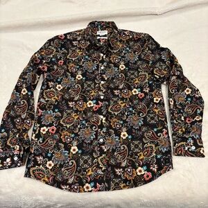 Tunevuse Men’s 70’s Inspired Black Paisley Button Up Shirt